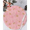 thumbnail image 1 of 15 Inch Round Placemats Set of 4, Christmas Pink Non Slip Heat Insulation PP Table Mats, Yellow Reindeer Xmas Pine Trees Winter Washable Place Mats for Kitchen Dining Party Table Decor, 1 of 7