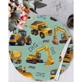 thumbnail image 1 of 15 Inch Round Placemats Set of 4, Construction Truck Non Slip Heat Insulation PP Table Mats, Cartoon Grips and Bulldozers Green Washable Place Mats for Kitchen Dining Party Table Decor, 1 of 7