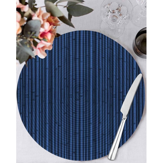 15 Inch Round Placemats Set of 4, Dark Blue Non Slip Heat Insulation PP Table Mats, Retro Farmhouse Plants Wall Lines Texture Washable Place Mats for Kitchen Dining Party Table Decor