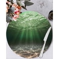 thumbnail image 1 of 15 Inch Round Placemats Set of 4, Dark Green Ocean Waves Non Slip Heat Insulation PP Table Mats, Summer Beach Coastal Abstract Washable Place Mats for Kitchen Dining Party Table Decor, 1 of 7