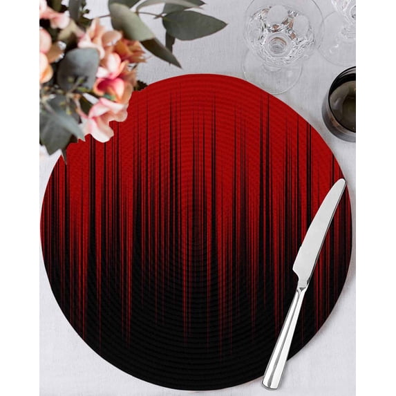 15 Inch Round Placemats Set of 4, Dark Red Black Ombre Non Slip Heat Insulation PP Table Mats, Modern Abstract Art Striped Gradient Washable Place Mats for Kitchen Dining Party Table Decor