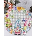 thumbnail image 1 of 15 Inch Round Placemats Set of 4, Easter Gnomes Non Slip Heat Insulation PP Table Mats, Spring Floral Eggs Flowers Butterflies Gray Plaid Washable Place Mats for Kitchen Dining Party Table Decor, 1 of 7