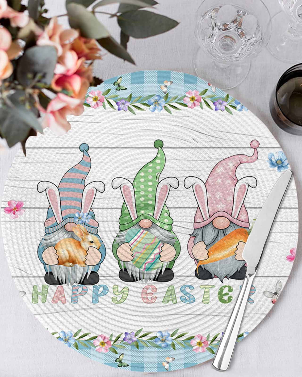 15 Inch Round Placemats Set of 4, Easter Non Slip Heat Insulation PP ...