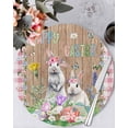thumbnail image 1 of 15 Inch Round Placemats Set of 4, Easter Non Slip Heat Insulation PP Table Mats, Rabbit Colorful Eggs Flowers Plants Wooden Grain Washable Place Mats for Kitchen Dining Party Table Decor, 1 of 7
