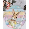 thumbnail image 1 of 15 Inch Round Placemats Set of 4, Easter Non Slip Heat Insulation PP Table Mats, Spring Rabbit Eggs Floral Colorful Wooden Grain Washable Place Mats for Kitchen Dining Party Table Decor, 1 of 7
