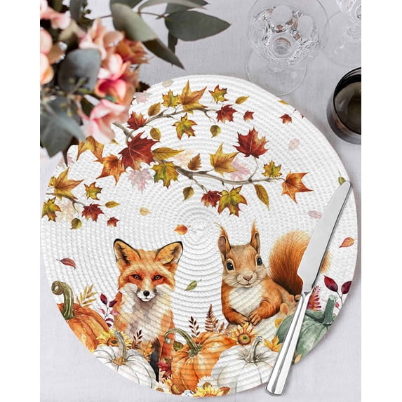 15 Inch Round Placemats Set of 4, Fall Pumpkins Non Slip Heat ...