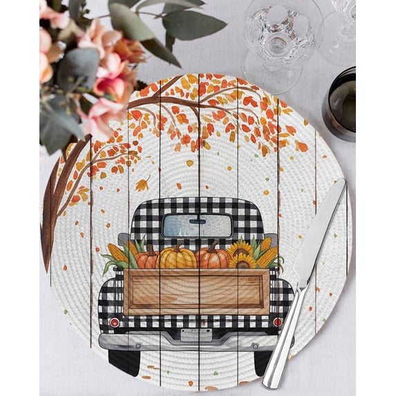 15 Inch Round Placemats Set of 4, Fall Truck Non Slip Heat Insulation ...