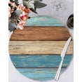 thumbnail image 1 of 15 Inch Round Placemats Set of 4, Farmhouse Light Blue Brown Non Slip Heat Insulation PP Table Mats, Vintage Wooden Striped Washable Place Mats for Kitchen Dining Party Table Decor, 1 of 7