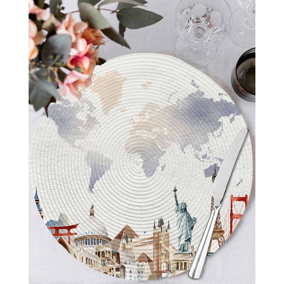 15 Inch Round Placemats Set of 4, Gray Beige Map Non Slip Heat Insulation PP Table Mats, Funny Abstract Cloud Illustration Art Washable Place Mats for Kitchen Dining Party Table Decor