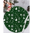 thumbnail image 1 of 15 Inch Round Placemats Set of 4, Green Christmas Non Slip Heat Insulation PP Table Mats, Xmas Tree Snowflakes Winter Holiday Washable Place Mats for Kitchen Dining Party Table Decor, 1 of 7