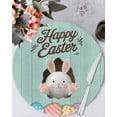 thumbnail image 1 of 15 Inch Round Placemats Set of 4, Green Easter Non Slip Heat Insulation PP Table Mats, Spring Cartoon Bunny Colorful Eggs Wood Grain Washable Place Mats for Kitchen Dining Party Table Decor, 1 of 7