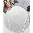thumbnail image 1 of 15 Inch Round Placemats Set of 4, Grey Geometric Non Slip Heat Insulation PP Table Mats, Modern White Stripe Abstract Distortion Art Washable Place Mats for Kitchen Dining Party Table Decor, 1 of 7