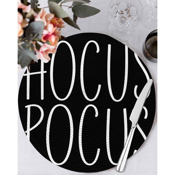 15 Inch Round Placemats Set of 4, Halloween Non Slip Heat Insulation PP Table Mats, Hocus Pocus Black Abstract Simple Lines Art Washable Place Mats for Kitchen Dining Party Table Decor