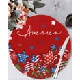 thumbnail image 1 of 15 Inch Round Placemats Set of 4, Independence Day Non Slip Heat Insulation PP Table Mats, 4th of July Red Striped Stars Patriotic Washable Place Mats for Kitchen Dining Party Table Decor, 1 of 7