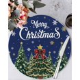 thumbnail image 1 of 15 Inch Round Placemats Set of 4, Navy Blue Christmas Non Slip Heat Insulation PP Table Mats, Green Xmas Tree Snowflake Winter Washable Place Mats for Kitchen Dining Party Table Decor, 1 of 7