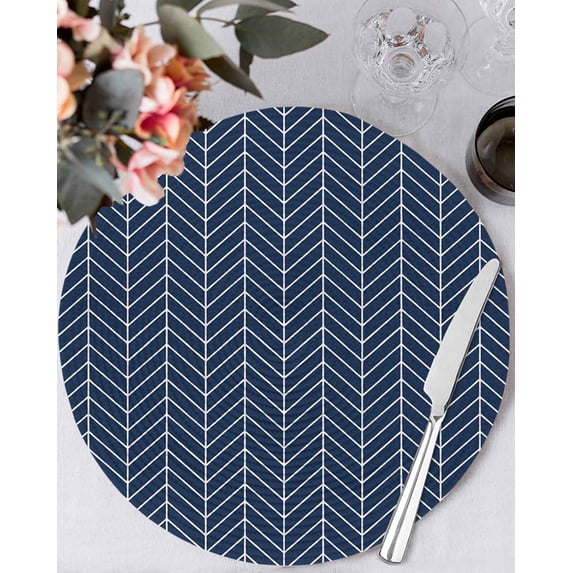 15 Inch Round Placemats Set of 4, Navy Blue Geometric Non Slip Heat Insulation PP Table Mats, Modern Pure Color Abstract Striped Washable Place Mats for Kitchen Dining Party Table Decor