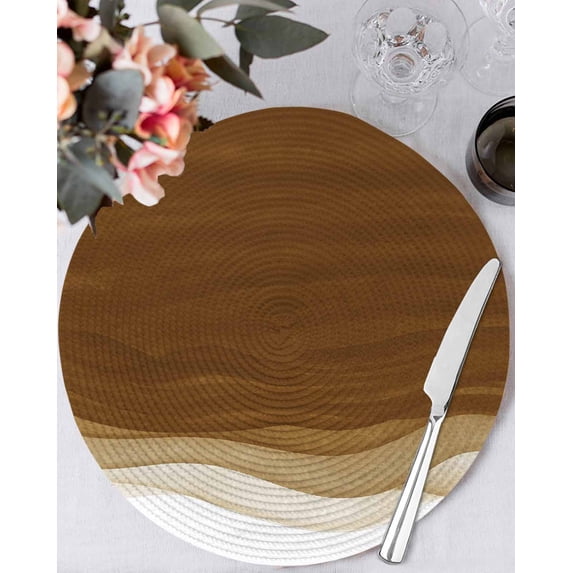 15 Inch Round Placemats Set of 4, Ombre Waves Non Slip Heat Insulation PP Table Mats, Abstract Art Gradient Brown Modern Washable Place Mats for Kitchen Dining Party Table Decor
