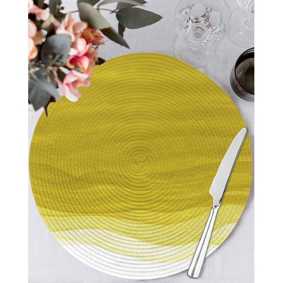 15 Inch Round Placemats Set of 4, Ombre Yellow Waves Non Slip Heat Insulation PP Table Mats, Abstract Art Gradient Modern Washable Place Mats for Kitchen Dining Party Table Decor