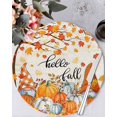 thumbnail image 1 of 15 Inch Round Placemats Set of 4, Orange Pumpkin Gnomes Fall Non Slip Heat Insulation PP Table Mats, Branches Leaves Thanksgiving Botanical Washable Place Mats for Kitchen Dining Party Table Decor, 1 of 7