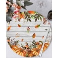 thumbnail image 1 of 15 Inch Round Placemats Set of 4, Orange Yellow Pumpkin Fall Non Slip Heat Insulation PP Table Mats, Thanksgiving Leaves Botanical Wooden Washable Place Mats for Kitchen Dining Party Table Decor, 1 of 7