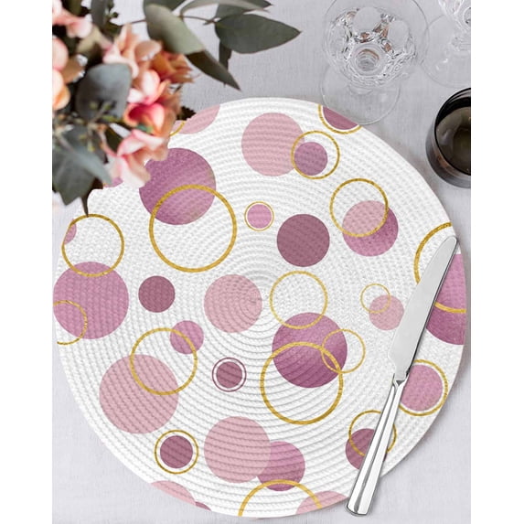 15 Inch Round Placemats Set of 4, Pin Polka Dots Non Slip Heat Insulation PP Table Mats, Modern Abstract Art Washable Place Mats for Kitchen Dining Party Table Decor