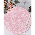 thumbnail image 1 of 15 Inch Round Placemats Set of 4, Pink Christmas Non Slip Heat Insulation PP Table Mats, Snowflakes Xmas Winter Retro New Year Washable Place Mats for Kitchen Dining Party Table Decor, 1 of 7
