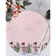 thumbnail image 1 of 15 Inch Round Placemats Set of 4, Pink Christmas Snowman Non Slip Heat Insulation PP Table Mats, Winter Xmas Tree Snowflakes Washable Place Mats for Kitchen Dining Party Table Decor, 1 of 7
