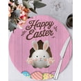 thumbnail image 1 of 15 Inch Round Placemats Set of 4, Pink Easter Non Slip Heat Insulation PP Table Mats, Easter Bunny Eggs Spring Cartoon Farmhouse Wood Grain Washable Place Mats for Kitchen Dining Party Table Decor, 1 of 7