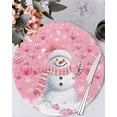 thumbnail image 1 of 15 Inch Round Placemats Set of 4, Pink Snowman Christmas Non Slip Heat Insulation PP Table Mats, Xmas Balls Snowflake Washable Place Mats for Kitchen Dining Party Table Decor, 1 of 7
