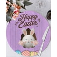 thumbnail image 1 of 15 Inch Round Placemats Set of 4, Purple Easter Non Slip Heat Insulation PP Table Mats, Spring Cartoon Bunny Colorful Eggs Wood Grain Washable Place Mats for Kitchen Dining Party Table Decor, 1 of 7