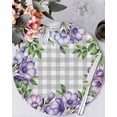 thumbnail image 1 of 15 Inch Round Placemats Set of 4, Purple Flowers Non Slip Heat Insulation PP Table Mats, Spring Floral Leaves Plants Gray Plaid Washable Place Mats for Kitchen Dining Party Table Decor, 1 of 7