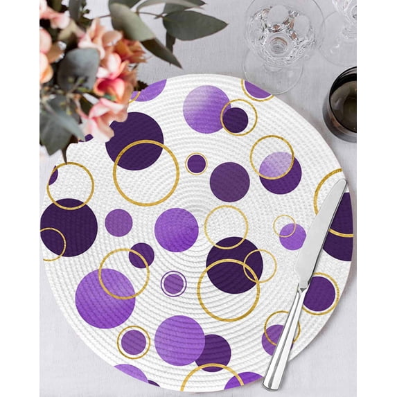 15 Inch Round Placemats Set of 4, Purple Polka Dots Non Slip Heat Insulation PP Table Mats, Modern Abstract Art Washable Place Mats for Kitchen Dining Party Table Decor