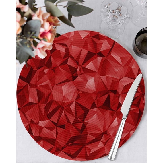 15 Inch Round Placemats Set of 4, Red Geometric Non Slip Heat Insulation PP Table Mats, Vintage Minimalism Abstract Aesthetic Washable Place Mats for Kitchen Dining Party Table Decor