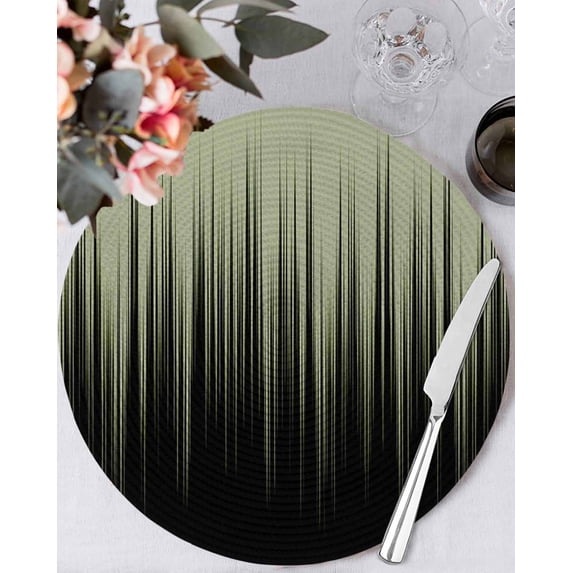 15 Inch Round Placemats Set of 4, Sage Green Black Ombre Non Slip Heat Insulation PP Table Mats, Modern Abstract Striped Gradient Washable Place Mats for Kitchen Dining Party Table Decor