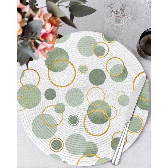 15 Inch Round Placemats Set of 4, Sage Green Polka Dots Non Slip Heat Insulation PP Table Mats, Modern Abstract Art Washable Place Mats for Kitchen Dining Party Table Decor