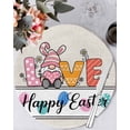 thumbnail image 1 of 15 Inch Round Placemats Set of 4, Spring Easter Non Slip Heat Insulation PP Table Mats, Colorful Gnomes Rabbits Eggs Flowers Love Beige Washable Place Mats for Kitchen Dining Party Table Decor, 1 of 7