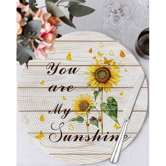 15 Inch Round Placemats Set of 4, Sunflower Non Slip Heat Insulation PP Table Mats, Vintage Botanical Washable Place Mats for Kitchen Dining Party Table Decor