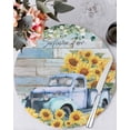 thumbnail image 1 of 15 Inch Round Placemats Set of 4, Sunflowers Trucks Non Slip Heat Insulation PP Table Mats, Spring Farmhouse Eucalyptus Teal Wood Washable Place Mats for Kitchen Dining Party Table Decor, 1 of 7