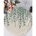 thumbnail image 1 of 15 Inch Round Placemats Set of 4, Teal Green Eucalyptus Leaves Non Slip Heat Insulation PP Table Mats, Spring Plants Country Beige Washable Place Mats for Kitchen Dining Party Table Decor, 1 of 7
