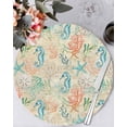 thumbnail image 1 of 15 Inch Round Placemats Set of 4, Teal Red Coastal Non Slip Heat Insulation PP Table Mats, Nautical Seahorse Beach Coral Starfish Beige Washable Place Mats for Kitchen Dining Party Table Decor, 1 of 7