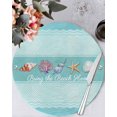 thumbnail image 1 of 15 Inch Round Placemats Set of 4, Teal Summer Coastal Non Slip Heat Insulation PP Table Mats, Modern Ocean Waves Starfish Shell Washable Place Mats for Kitchen Dining Party Table Decor, 1 of 7