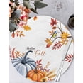 thumbnail image 1 of 15 Inch Round Placemats Set of 4, Thanksgiving Fall Non Slip Heat Insulation PP Table Mats, Orange Blue Pumpkin Maple Leaf Washable Place Mats for Kitchen Dining Party Table Decor, 1 of 7