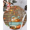 thumbnail image 1 of 15 Inch Round Placemats Set of 4, Thanksgiving Non Slip Heat Insulation PP Table Mats, Teal Truck Pumpkin Orange Maple Leaf Brown Washable Place Mats for Kitchen Dining Party Table Decor, 1 of 7