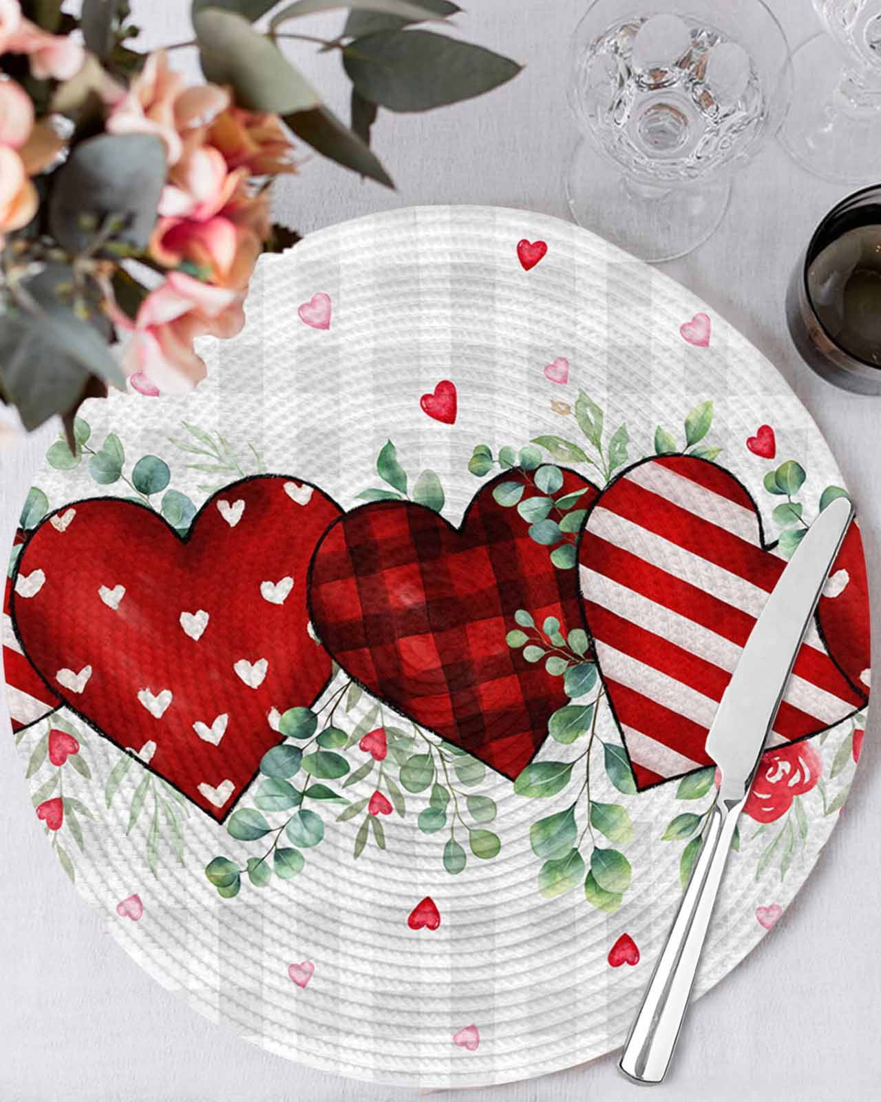 15 Inch Round Placemats Set of 4, Valentine's Day Non Slip Heat ...