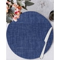 thumbnail image 1 of 15 Inch Round Placemats Set of 4, Vintage Navy Blue Non Slip Heat Insulation PP Table Mats, Farmhouse Retro Dark Solid Color Linen Texture Washable Place Mats for Kitchen Dining Party Table Decor, 1 of 7
