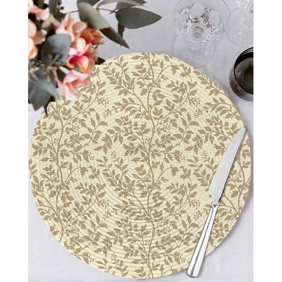 15 Inch Round Placemats Set of 6, Beige Spring Floral Non Slip Heat Insulation PP Table Mats, Farmhouse Flowers Elegant Pastoral Washable Place Mats for Kitchen Dining Party Table Decor