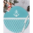thumbnail image 1 of 15 Inch Round Placemats Set of 6, Blue Morocco Non Slip Heat Insulation PP Table Mats, Modern Geometric Nautical Anchor Stripe Washable Place Mats for Kitchen Dining Party Table Decor, 1 of 7