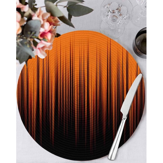 15 Inch Round Placemats Set of 6, Burnt Orange Black Ombre Non Slip Heat Insulation PP Table Mats, Modern Abstract Striped Gradient Washable Place Mats for Kitchen Dining Party Table Decor