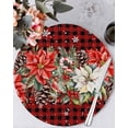 thumbnail image 1 of 15 Inch Round Placemats Set of 6, Christmas Red Check Non Slip Heat Insulation PP Table Mats, Poinsettia Xmas Flower Snowflake Berry Washable Place Mats for Kitchen Dining Party Table Decor, 1 of 7