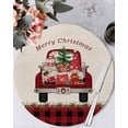 thumbnail image 1 of 15 Inch Round Placemats Set of 6, Christmas Truck Gnomes Non Slip Heat Insulation PP Table Mats, Red Black Plaid Xmas Tree Burlap Washable Place Mats for Kitchen Dining Party Table Decor, 1 of 7